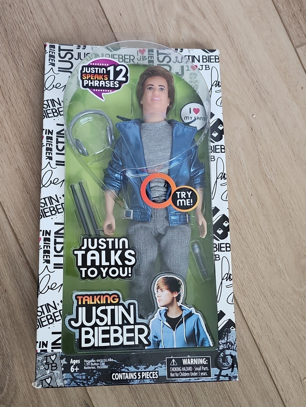Justin Bieber Talking Doll with Blue Jacket and Gray Outfit